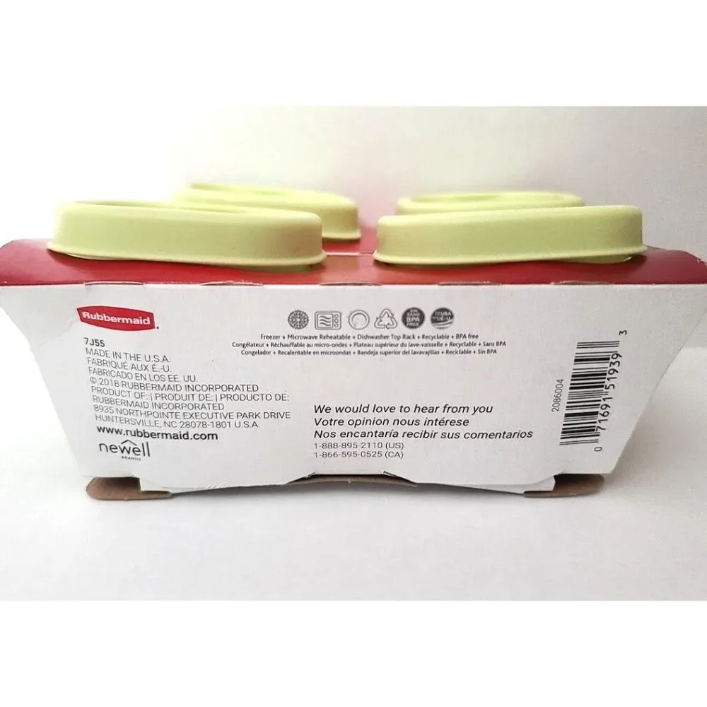 Rubbermaid Easy Find Lids Food Storage Containers 0.5 Cups Green 4 Pieces NEW